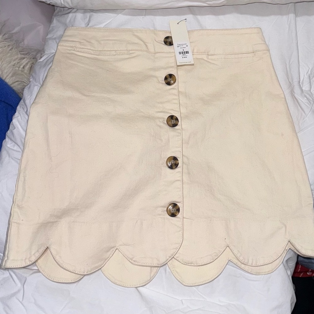 Francesca's Collections Cream Skater Mini Skirt with Scalloped Hem
